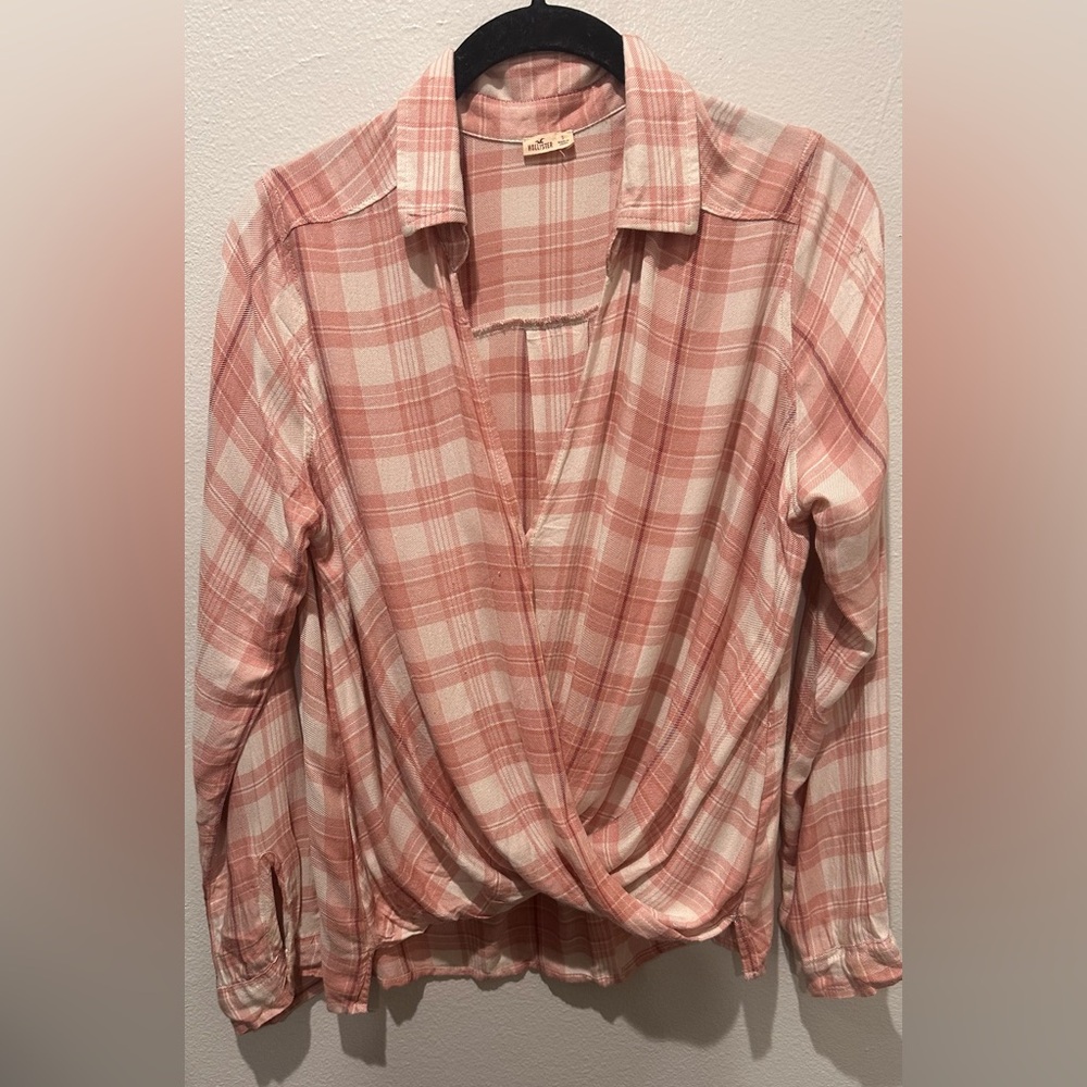 Hollister Coral Plaid Wrap Blouse